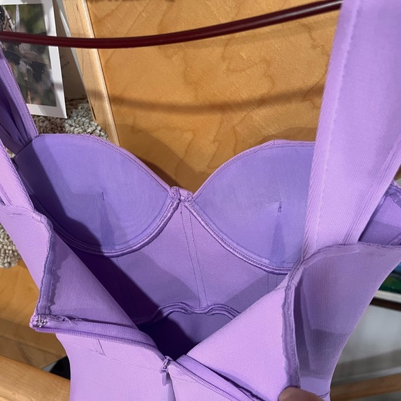 Size S draped off shoulder purple bandage dress - Picture 8 of 16